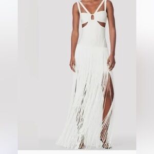Herve Leger white fringe dress xxs